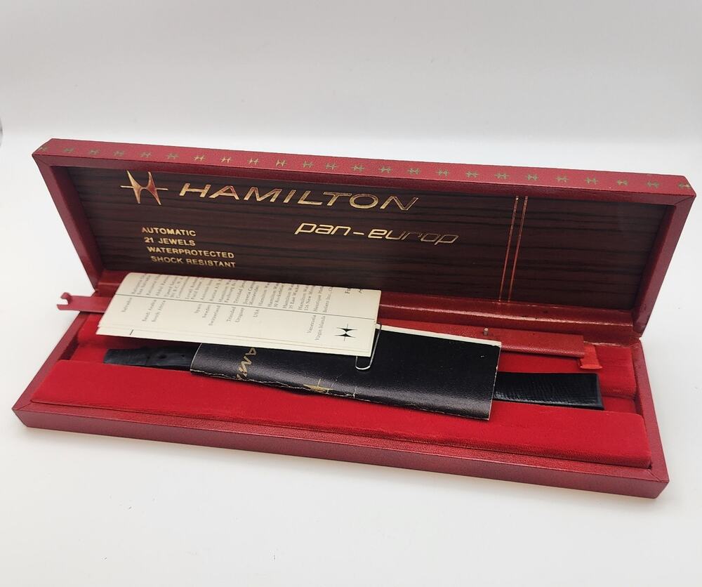 Vintage Hamilton Pan-Europ Wristwatch Box, Presentation Case, Band & Paperwork
